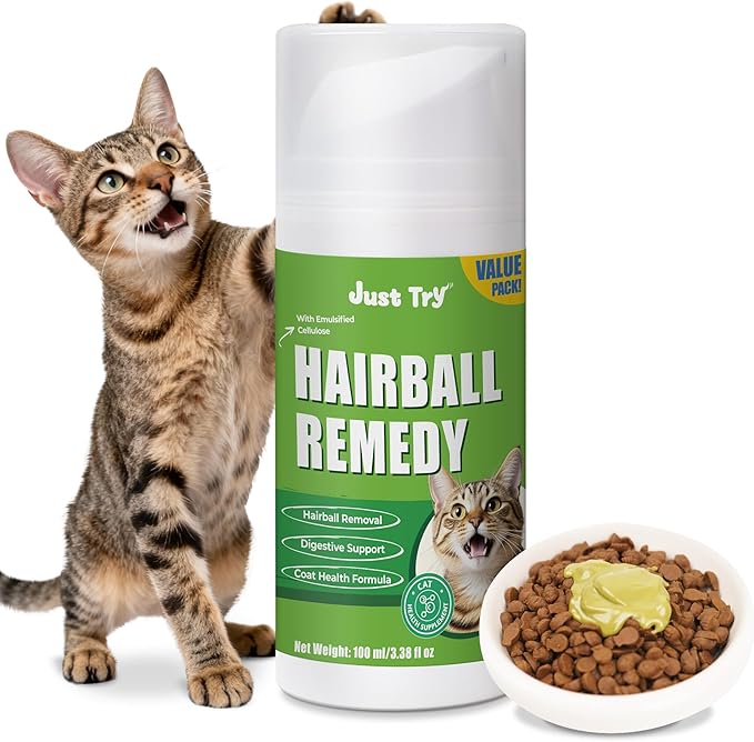 Just Try 3.38oz Cat Hairball Remedy Gel Chicken Flavor Paste Hairball Treatment for Cats Hairball Control Cat Supplements, Healthy Stomach & Shinny Skin