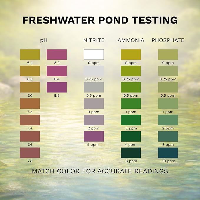 Half Off Ponds 4-in-1 Water Quality Test Kit | 215 total tests, Measures pH and Ammonia, Nitrite, Phosphate, Glass tubes, Freshwater aquariums