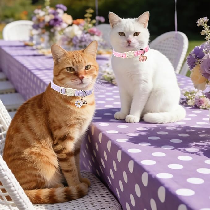 2 Pack Pink Purple Polka Cat Collars Breakaway with Bell, DOGWONG Safety Buckle Cat Collar for Girl Boy Cats and Small Dogs，Adjustable 7-12 Inch,Pet Supplies Accessories