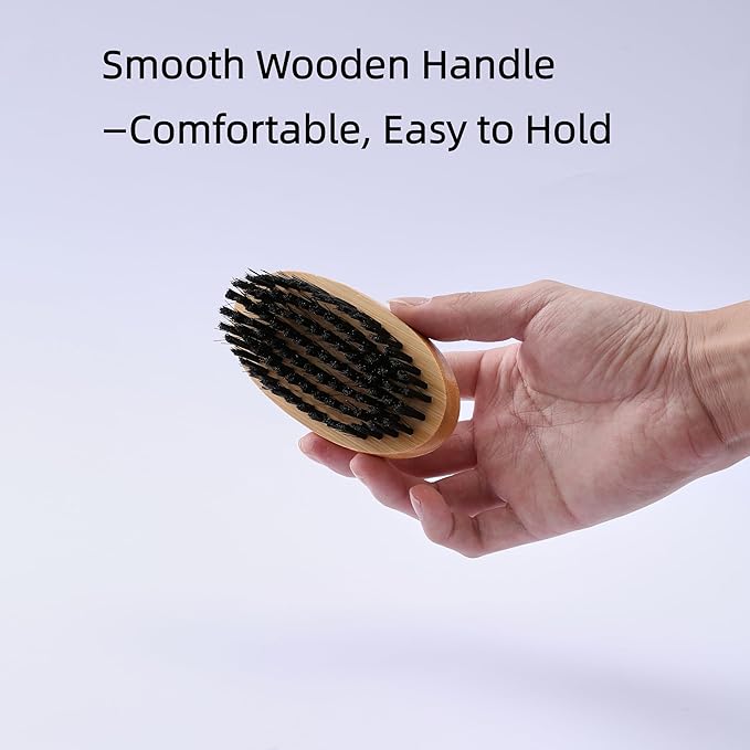 Goat Brushes for Grooming 2 Pack, Wooden Livestock Brush Set for Goats, Sheep, Calves, Horses, Dogs and Pigs, Soft Boar Bristle and Firm Nylon Body Brushes for Shedding, Face and Leg Care