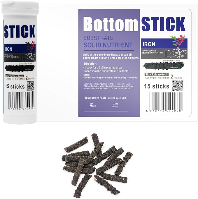Dr. Tank Bottom Stick - Aquarium Plant Fertilizer Sticks for Aquatic Plants, Substrate Nutrients for Freshwater & Planted Tanks, Slow-Release Nutrients for Plant Growth, 15 Sticks - Iron Stick