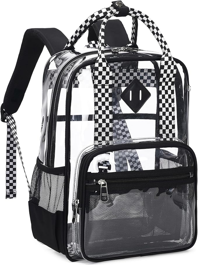 MOONBABY Small Clear Backpack for School Transparent Bookbag for Kids Heavy Duty PVC See Through Backpack Stadium Approved