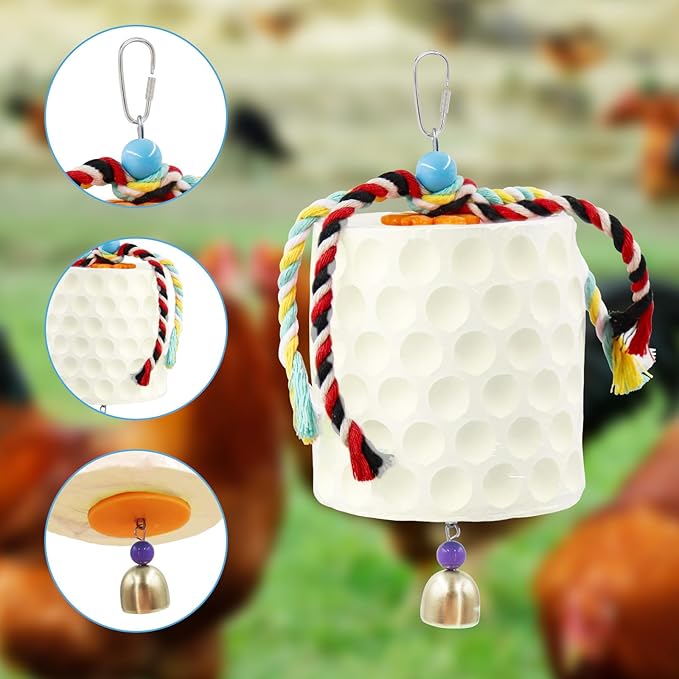 Oooct Large Chicken Chewing Toy, Chick Beak Grinding Calcium Stone with Bells, Chicken Coop Accessories, Cage Toys for Cockatiel Parakeet Parrot Budgies Rat Hamster Rabbit Bunny Green
