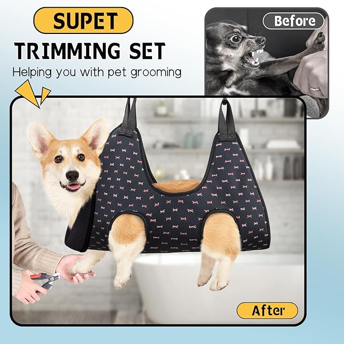 Supet Dog Grooming Hammock Harness for Dogs Cats, Relaxation Pet Nail Clipper Hammock, Restraint Dog & Medium Animal Leashes Sling for Groomingk for Nail Trimming (Black Currant, M)