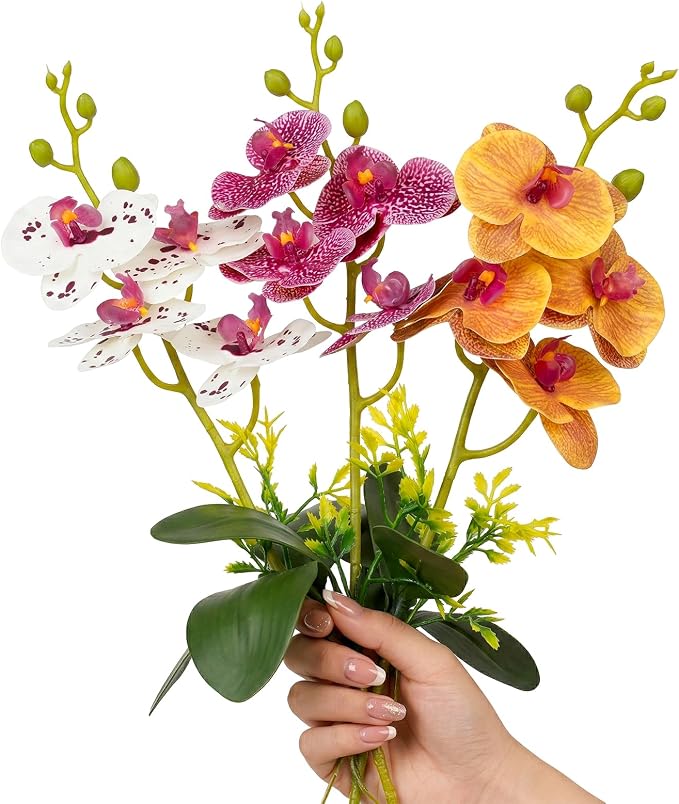 5 Pcs Reptile Plants & Habitat Decor Kit - 3 Artificial Phalaenopsis Orchid & Large 5ft Jungle Vine Branch, Terrarium Tank Decor & Climbing Accessories for Crested Gecko, Bearded Dragon