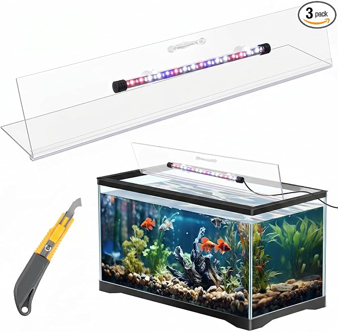 Sieral Aquarium Lids Polycarbonate Canopy with LED Light 35.13 x 17.13 x 0.12 Inch for 50/65/84 Gallon Without Center Brace Aquariums Cover Fish Tank Lid with a Hook Knife, Clear