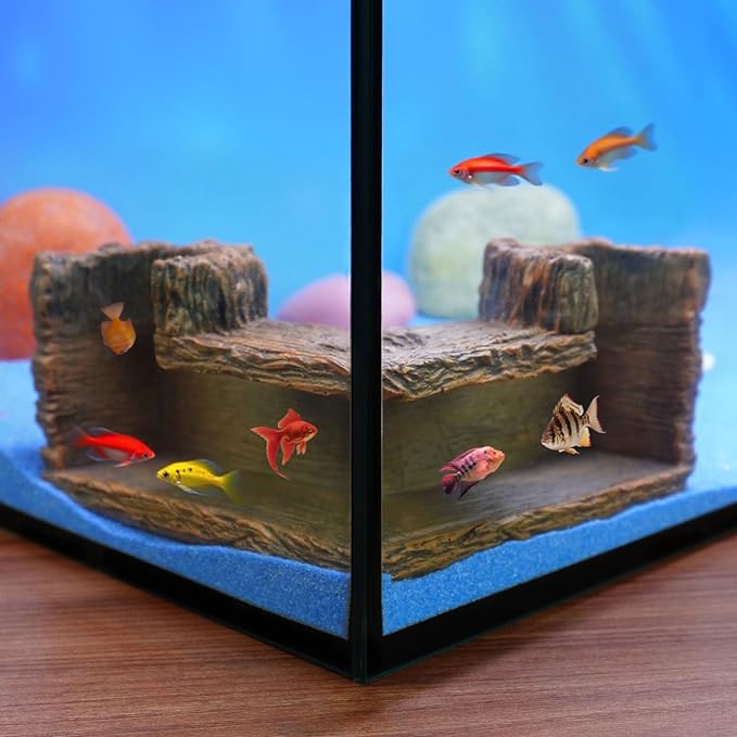 90° Corner Fish Cave Viewing Tunnels | Realistic Driftwood Stump Hideout for Shrimp, Betta, Corydoras | BPA-Free Premium Resin, Safe for Aquarium (5.1”x5.1”x2.8”)
