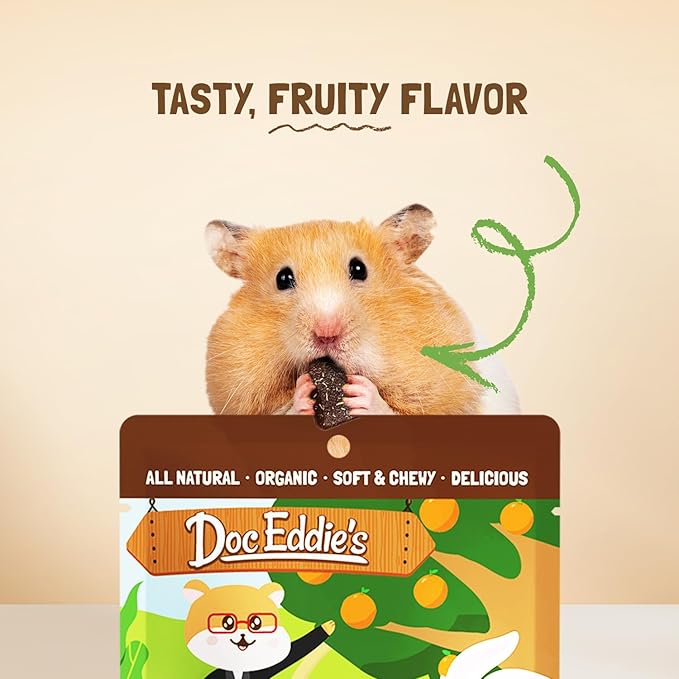 DOC EDDIE'S Vitamin C Bites Soft & Chewy Treats for Hamster, Rabbit, Chinchilla, Bunny, Gerbil, Mouse, Rat, Hedgehog, Squirrel, & Guinea Pig Friendly - Made w/Real Fruit & Organic, New & Tastier