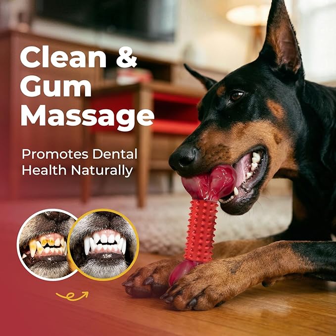 Apasiri Tough Dog Toys for Aggressive Chewers: Beef Flavored Long Lasting Dog Bones for Large Dogs, Indestructible Dog Chew Toys to Keep Them Busy, Large Dog Toys for Medium & Large Breed, Red