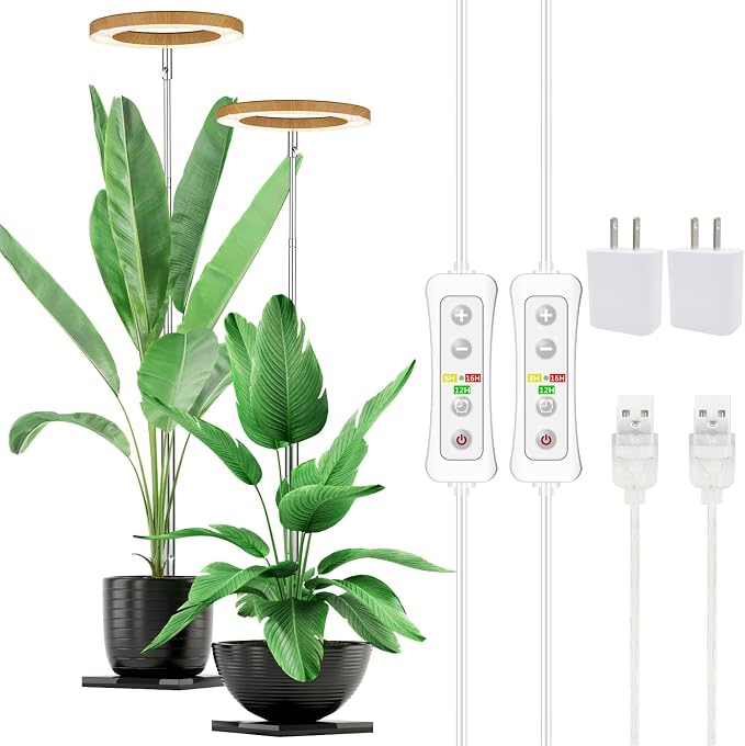 Plant Grow Light, LED Growing Light Full Spectrum for Indoor Plants,Aluminum Wood Grain Plant Lights,Height Adjustable, Automatic Timer, 5V Low Safe Voltage,Idea for Large Plant Light