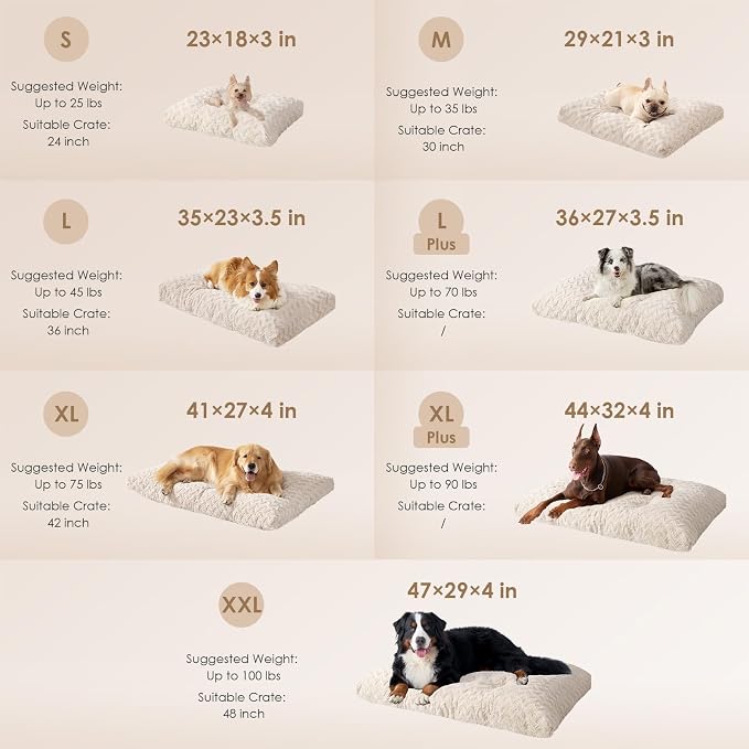 EHEYCIGA Washable Medium Dog Bed for Crate 29x21 Inch, Kennel Pad for Dogs Up to 35 lbs, Plush and Comfy Pet Sleeping Mat, Beige