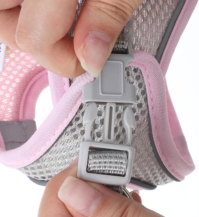 Bunny Harness and Leash Set Breathable Pet Rabbit Harness and Leash Set Soft Rabbit Leashes Reflective Strips Jacket Escape-Proof Walking Gear for Rabbits, Small Kitten, Puppy, Guinea Pigs (Pink,S)