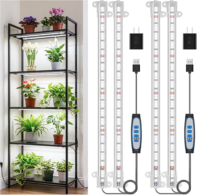 Wiaxulay 16in Plant Grow Light Strip, Full Spectrum for Indoor Plants 5V/2A | 120 LEDs 2 Bars 2 Pack, 6000K Growing Lamp with 6/12/16H Timer, 3 Lighting Modes, 5 Brightness for Plant Stand Seed Starting