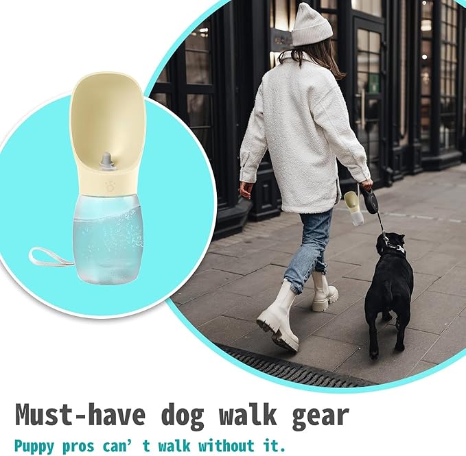 Portable Dog Water Bottle, 12 oz, Leak-Proof Travel Pet Dispenser, Teal,Puppy Water Dispenser with Drinking Feeder for Travel (Yellow, Small)