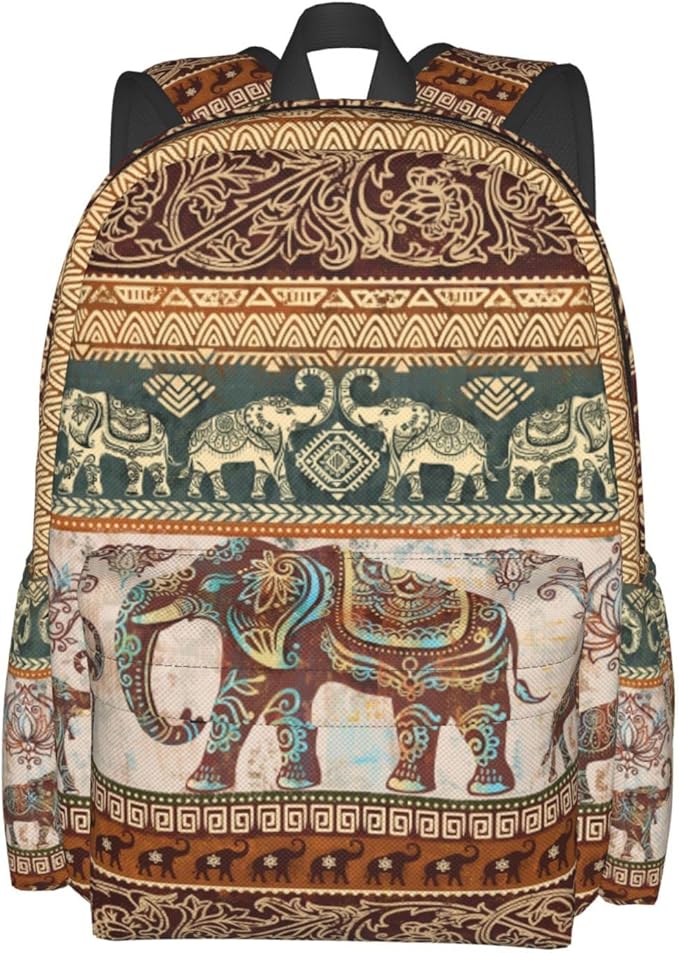 lotus elephants Backpack for Women 16.7 inch Travel Casual Laptop Backpack Lightweight Waterproof Durable Hiking Daypack