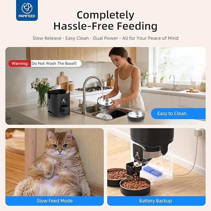 PAPIFEED Automatic Cat Feeder 2 Cats, 2.4G WiFi Cat Food Dispenser with App, 7L Slow Feeder Timed Cat Feeder for Dry Food, 10 Meals/Day, 12 Portions/Meal, Smart Pet Feeder for Small Dog