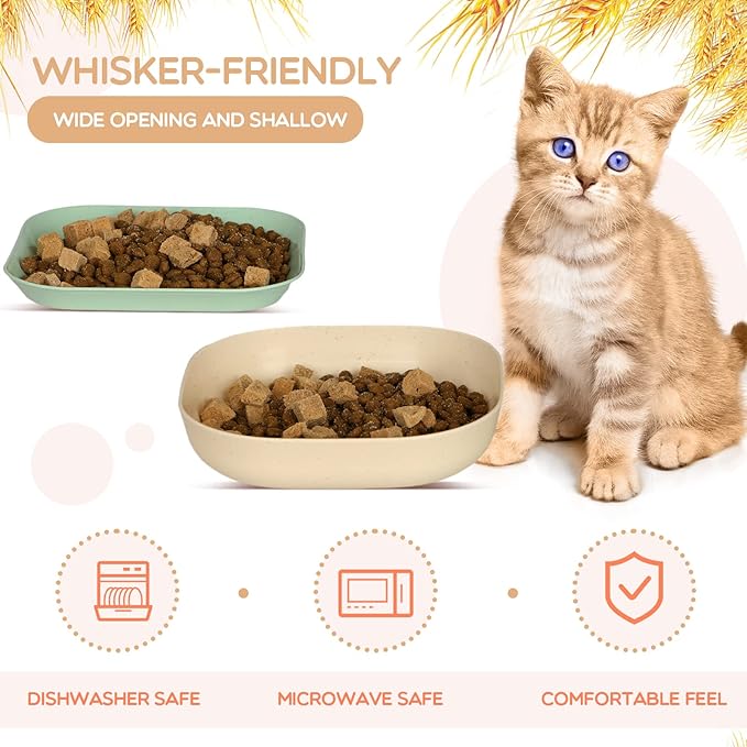 8 Pieces Cat Food Bowl Set, 6 inch Wide Shallow Cat Bowl for Relief Whisker Fatigue,Small Flat Cats Dish, Shallow Pet Feeding Dish or Plate for Kittens and Small Dogs