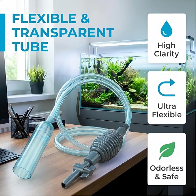 Gravel Cleaner Aquarium Siphon Vacuum Pump, Flow Control 5.7FT Hose 50 Gal | Siphon vacuum for gravel & sand cleaning and water changes. Flow control valve, 5.7FT hose, fits 10–50 gallon tanks.