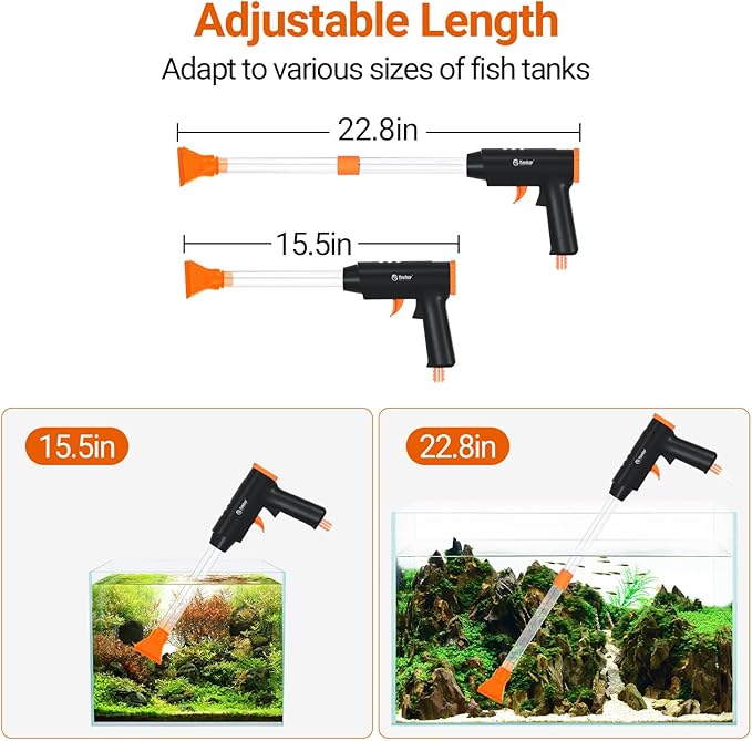 Yaubay 132GPH Manual Aquarium Gravel Cleaner, Fish Tank Siphon Vacuum Cleaner with Adjustable Water Flow for Cleaning Dirt, Water Change & Wash Sand Aquarium Cleaning Tools