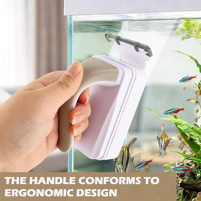 Aquarium Strong Magnetic Glass Cleaner Brush, Fish Tank Glass Scrubber Algae Scraper Comfortable Grip Handle with 2 Detachable Scrapers Mag Float Scrubber for 0.32 Inch Tanks(M)