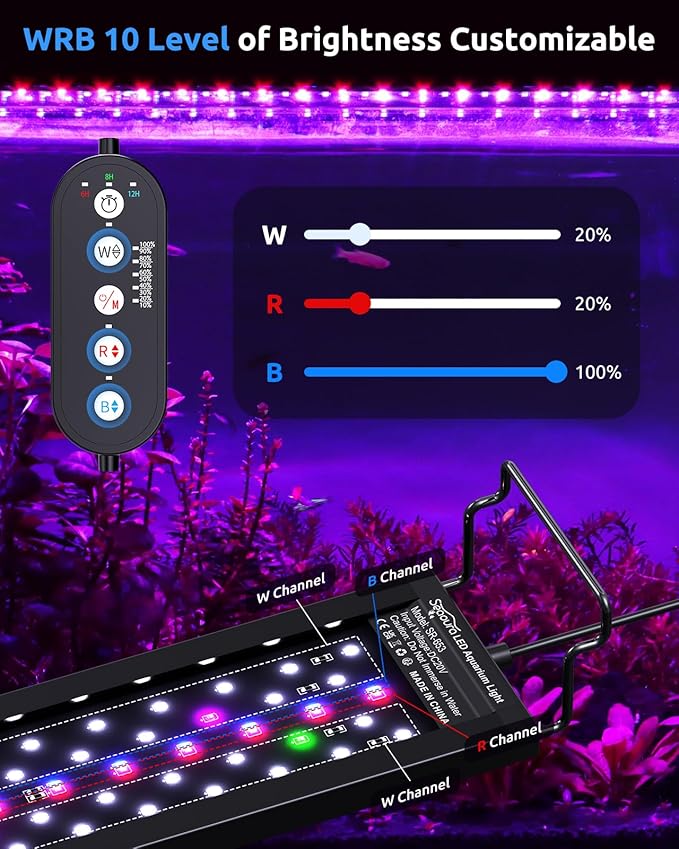 SEAOURA Aquarium LED Light for 30-36in Freshwater Tank, Full Spectrum Aquarium Light for Plant Growth, 6H/8H/12H Timer, WRB 3 Channel Customizable, 10 Brightness & 11 Colors, Adjustable Bracket