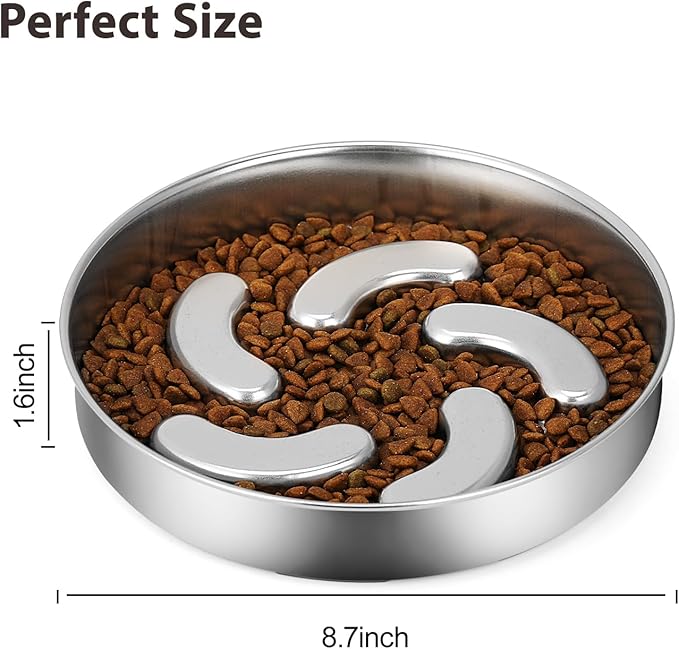 Slow Feeder Dog Bowl Stainless Steel, 2 Cups Heavy Duty with Non-Slip Base Dog Food Bowls for Small Medium Large Breed Size Dogs to Slow Down Eating