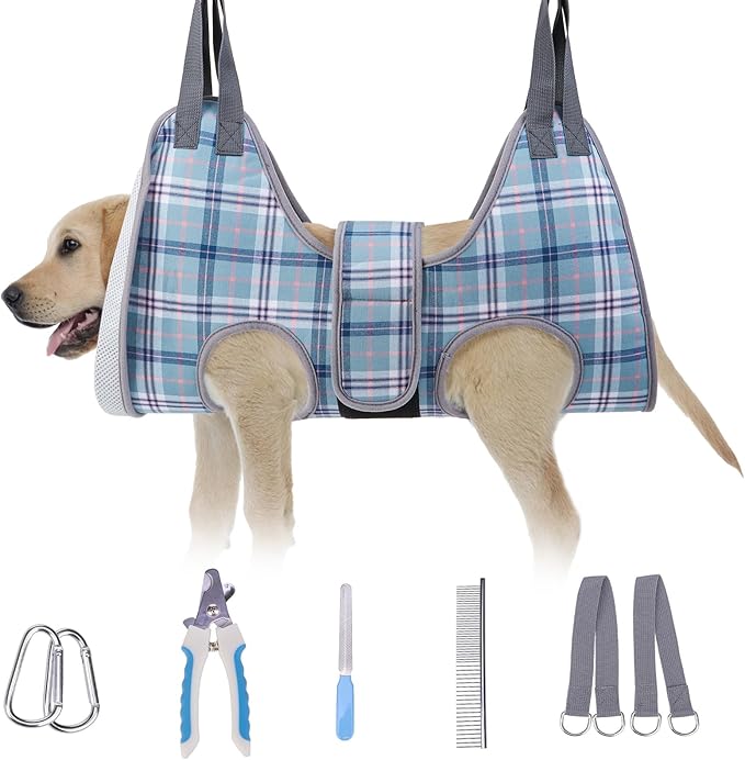 BEAUTYZOO Dog Grooming Hammock for Large Dogs, 11-15" Leg Spacing Up to 60lbs, Thick Breathable Dog Sling for Nail Trimming, Anti-Escape Harness Wide Neck Support, Grooming Sling for Dogs Cats