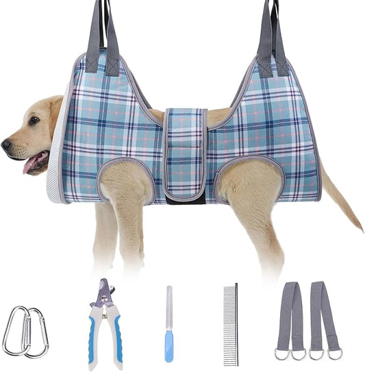 BEAUTYZOO Dog Grooming Hammock for Large Dogs, 11-15" Leg Spacing Up to 60lbs, Thick Breathable Dog Sling for Nail Trimming, Anti-Escape Harness Wide Neck Support, Grooming Sling for Dogs Cats