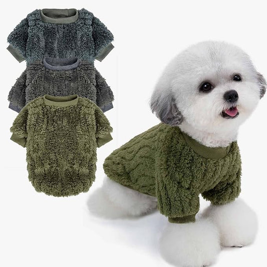 FabriCastle Dog Sweater, 3-Pack Dog Clothes & Coat, Pet Jacket for Small Dogs Boy or Girl, Soft and Warm Cat Sweaters Doggy Apparel Costumes Christmas (Dark Teal,Army Green,Dark Grey, X-Large)