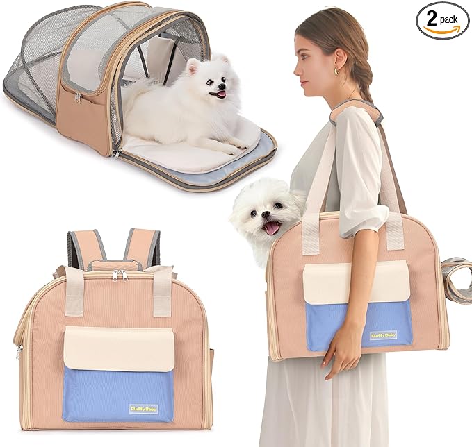 Expandable Cat & Small Dog Carrier Backpack, Soft-Sided Airline-Approved Pet Travel Bag with Dual-Side Expansion, Under-Seat Fit, Breathable Mesh, for Hiking, Vet Visits & Trips (Up to 22 lbs)