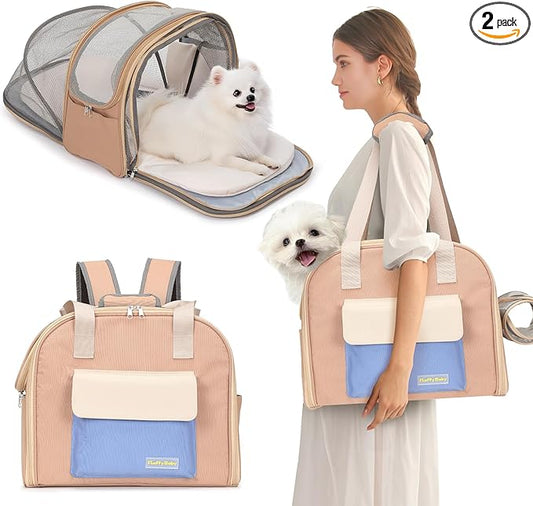 Expandable Cat & Small Dog Carrier Backpack, Soft-Sided Airline-Approved Pet Travel Bag with Dual-Side Expansion, Under-Seat Fit, Breathable Mesh, for Hiking, Vet Visits & Trips (Up to 22 lbs)