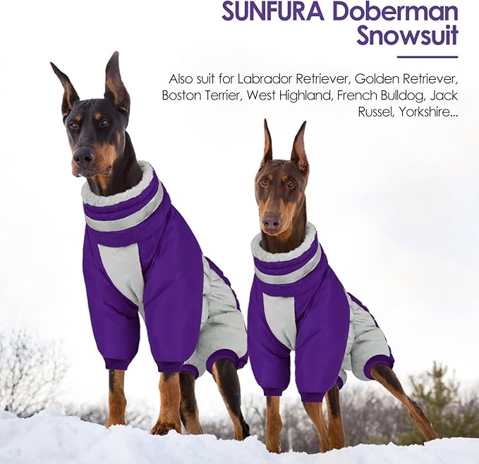 Full Body Dog Coat - Warm Fleece Jacket for Small Dogs, Turtleneck Winter Coats with Harness, Reflective Dog Snowsuit Windproof Puffer Jackets with Legs for Chihuahua, Yorkie, Purple XS