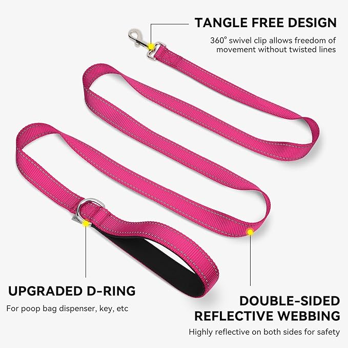Joytale Dog Leash, 5 FT Double-Sided Reflective, Padded Handle Nylon Heavy Duty Leashes for Small Dogs Walking, Hotpink