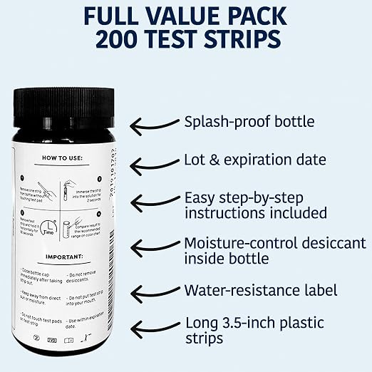 200 Chlorine Test Strips for Food Service 0-500 ppm (Value Pack) - Bleach Sanitizer Test Strips Food Service - Sanitizer Testing Strip - Chlorine Tester - Restaurant Supplies