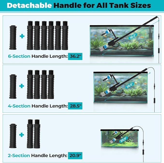 fishkeeper Electric Aquarium Gravel Cleaner, 8 in 1 Automatic Fish Tank Cleaning Tools Gravel Vacuum for Aquarium, for Change Water/Wash Sand/Water Filter/Water Circulation