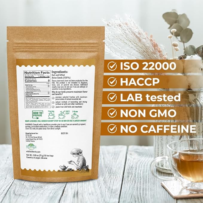50 Bags Dried Anise Seeds Anaise Seeds Herb Tea (Pimpinella Anisum) - 50 Count 1,5 g Bags Anise Seed Herbal Tea Semilass De Anis