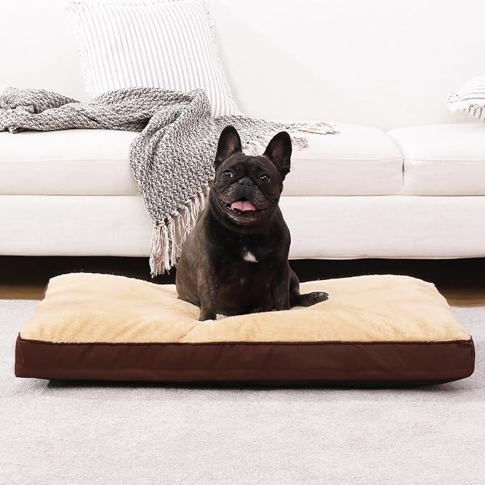 Dog Crate Bed Waterproof Deluxe Plush Dog Beds with Removable Washable Cover Anti-Slip Bottom Pet Sleeping Mattress for Large, Medium, Jumbo, Small Dogs, 29 x 18 inch, Brown