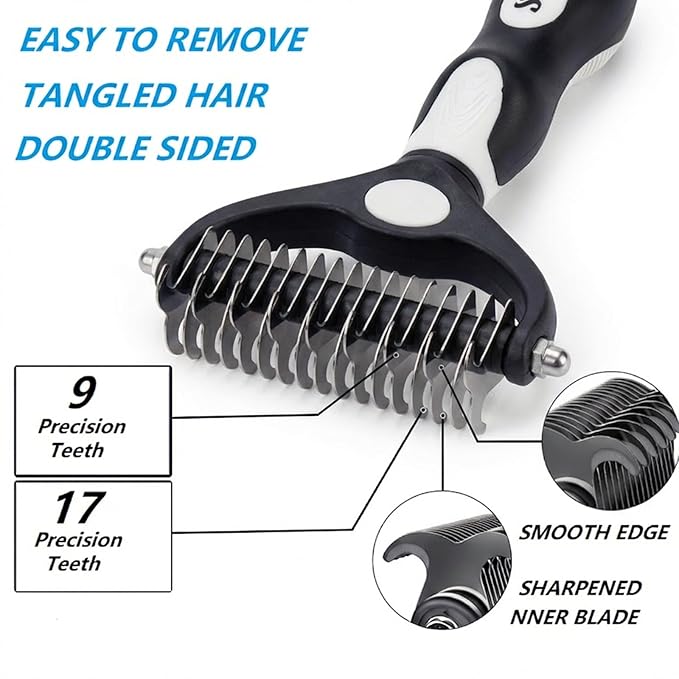 PETIMP STORE 4PCS Self Cleaning Slicker Brush, Pet Grooming Rake, Bath Brush & Massage Brush for Short/Long Haired Dogs, Cats & Horses, Pet Grooming Deshedding Tools - Pet Supplies (White Black)