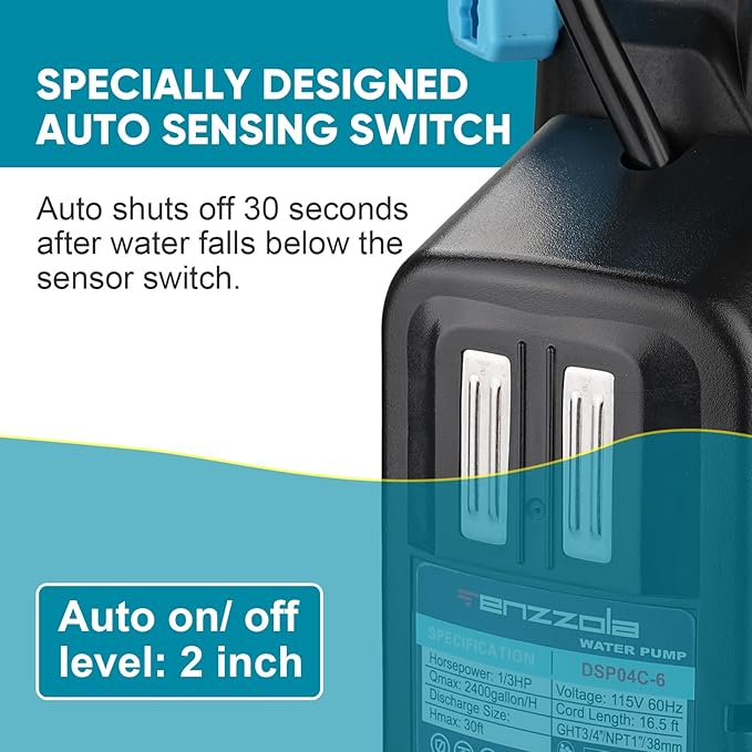Sump Pump Submersible Utility Water Pump Thermoplastic Portable Electric Water Removal Transfer Pump with 16.4FT Cord for Swimming Pool Basement Garden Pond Tubs Draining, 1/3 HP Auto 2400GPH