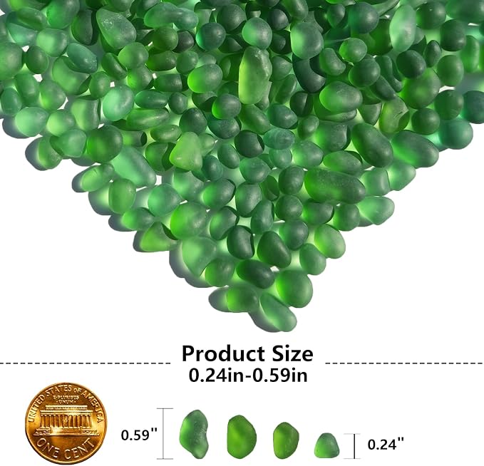QYGL Sea Glass Stones - 0.9LB Green Frosted Glass Pebbles Gemstones | Perfect for Aquarium Rocks, Fish Tank Gravel, Vase Fillers, DIY Crafts, and Home Decor