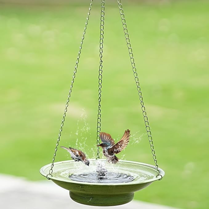 30" H*12.4" W Solar Fountain Hanging Bird Bath, Metal Bird Bath Bubbler, Outdoor Bird Bath Bowl, for Outdoors Garden Patio Decor.
