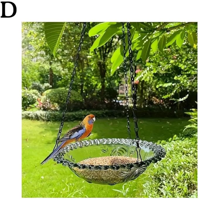 Hanging Bird Bath and Feeder - Outdoor Bowl, Garden Plate, Tray for Patio, Backyard Decor - Gift for Bird Lovers (Gray)