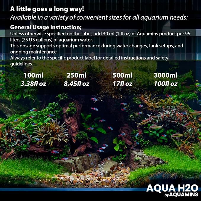 Aqua H2O Aquarium Water Conditioner - 100ml / 3.38 fl oz - Supports Fish Protective Coat & Natural Well-Being - Safe for Freshwater & Saltwater Tanks