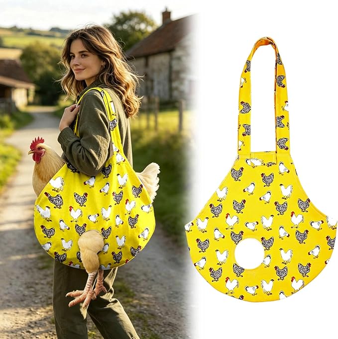 Chicken Carrier Sling Holder Bag with Handle, Driving Poultry Carriers Handbag for Farm Owners and Pet Lover Chicken Holder Poultry Travel (Yellow#B)