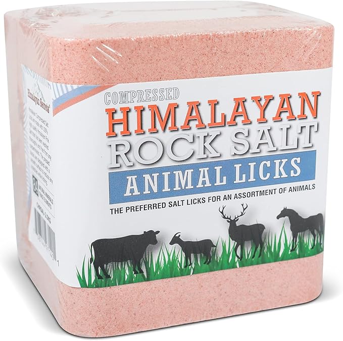 Salt Block for Deer & Horses – Compressed Mineral Salt Lick for Livestock, Cattle & Goats – Himalayan Secrets Pink Rock Salt Block (2.5LB/2KG, Block w/Mounting Hole)
