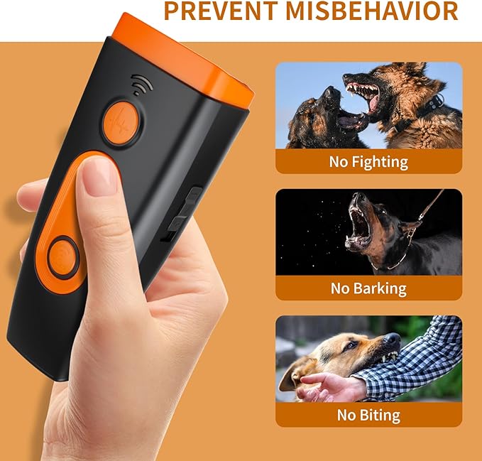 Ultrasonic Dog Bark Deterrent Device - 3X Sonic Emitters, 50ft Range | 6 Adjustable Modes w/Beep & Flashlight | Rechargeable, Safe for Small/Medium/Large Dogs | Indoor & Outdoor Use