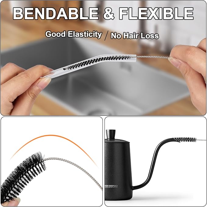Ixiaoyoo Straw Cleaner Brush Set, 12 Pieces Botthle Cleaning Brush and Nylon Tube Brush Brush, 11.8 Inch Long Cleaning Brush Kit for Water Bottle, Straws on Tumbler, Sippy Cup, Tea Pot Spout | Black Straw Cleaner Brushes for Tumbler, Sippy Cup, Water B...
