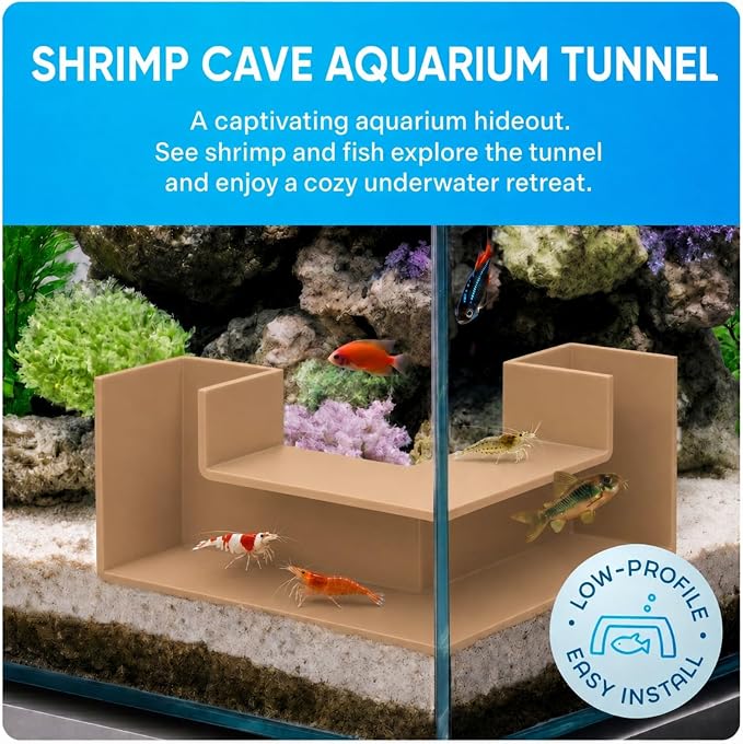Aquarium Underground Tunnel 5", Clear Viewing Fish Tank Cave, Dual-Entrance Shrimp Hideout, Substrate Buried Decor for Betta, Loaches, Corydoras, Smooth ABS, Sand