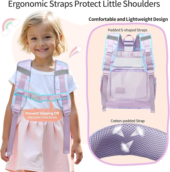 Clear Backpack for Girls, 15 Inch Heavy Duty Transparent Bookbag for Kindergarten to 2nd Grade, PVC See Through Daypack with Reflective Straps, Fits Standard Folders, Purple Tie-dye