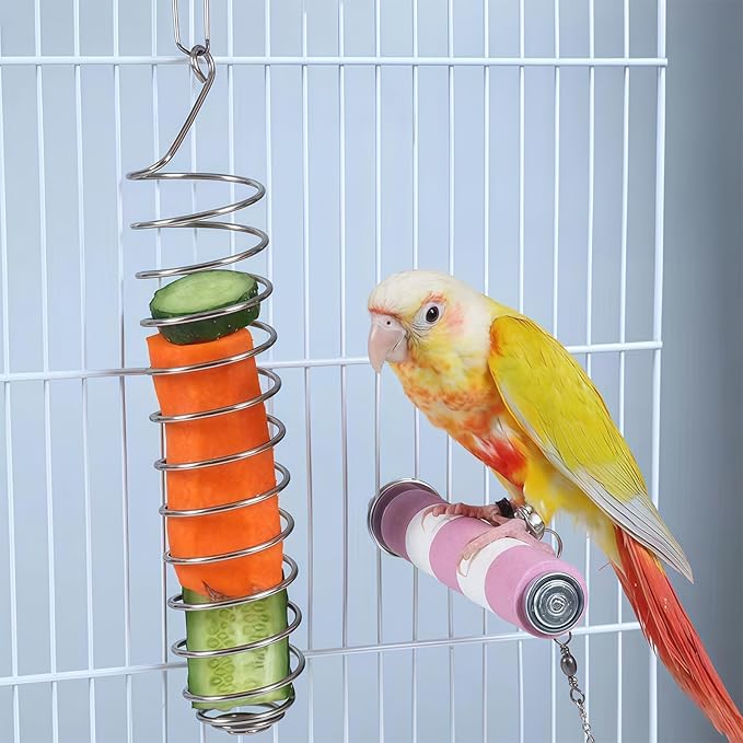 2 Pack Small Bird Millet Spray Holder & Snack Feeder - Hanging Parrot Treat Stand with Cuttlebone & Mineral Block for Beak Exercise, Metal Cage Accessories for Small Parrots & Parakeets Gifts